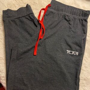 * TUMI grey with red lounge jogger drawstring pants size S/M
